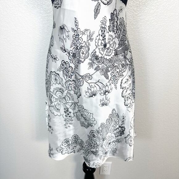 Y2K Babydoll Romantic Floral Print Lace Trim Chemise Satin Mini Slip Dress Large - Picture 4 of 14